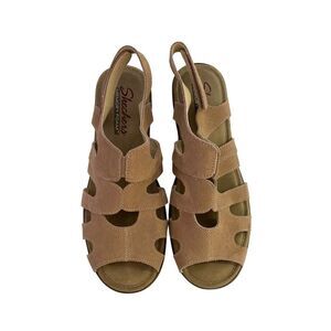 Skechers Womens Memory Foam Sizr 7 Beige Sandals Open Toe Slingback Wedge